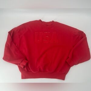 USA Small Bright Red Crew Crop Boxy Long Sleeve Special Thanks Sweatshirt